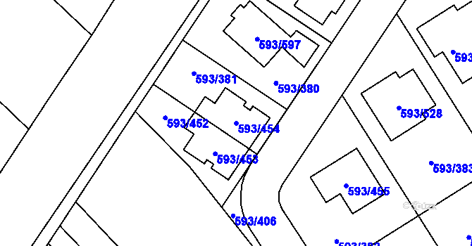 Parcela st. 593/454 v KÚ Rajhrad, Katastrální mapa