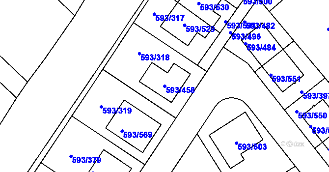 Parcela st. 593/458 v KÚ Rajhrad, Katastrální mapa