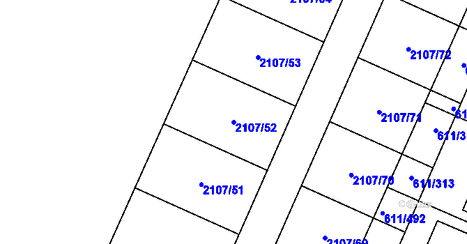 Parcela st. 2107/52 v KÚ Rajhrad, Katastrální mapa