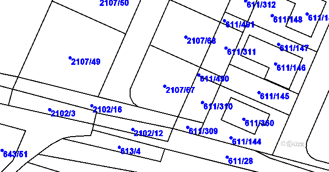 Parcela st. 2107/67 v KÚ Rajhrad, Katastrální mapa