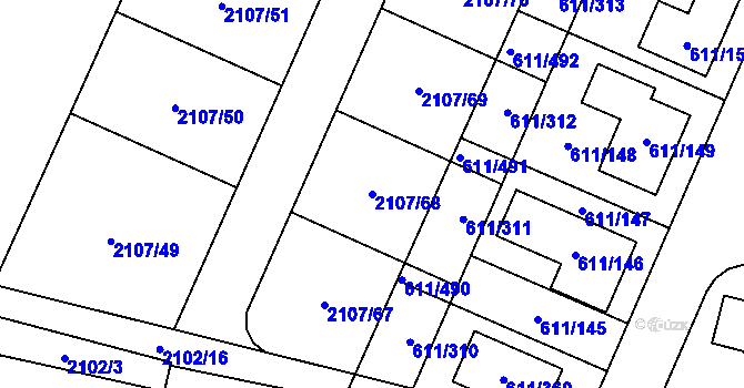 Parcela st. 2107/68 v KÚ Rajhrad, Katastrální mapa