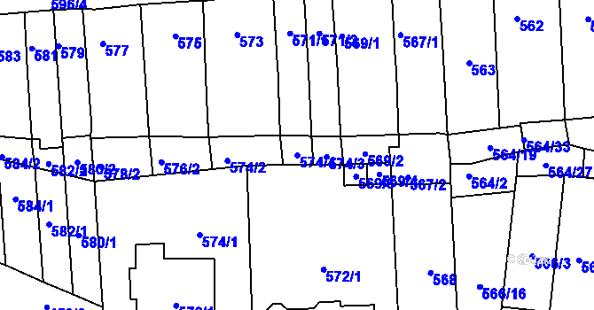 Parcela st. 574/4 v KÚ Rajhrad, Katastrální mapa