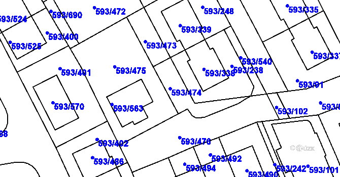 Parcela st. 593/474 v KÚ Rajhrad, Katastrální mapa