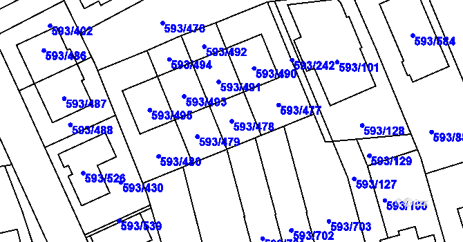 Parcela st. 593/478 v KÚ Rajhrad, Katastrální mapa