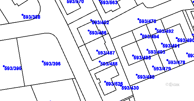Parcela st. 593/487 v KÚ Rajhrad, Katastrální mapa