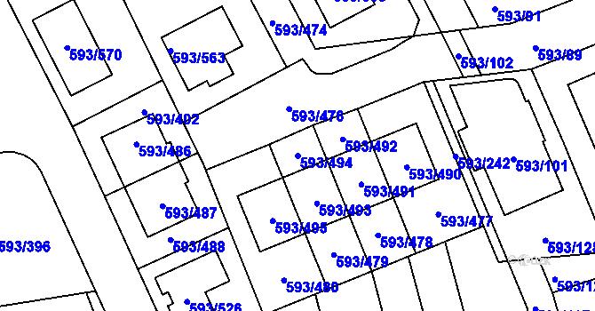 Parcela st. 593/494 v KÚ Rajhrad, Katastrální mapa