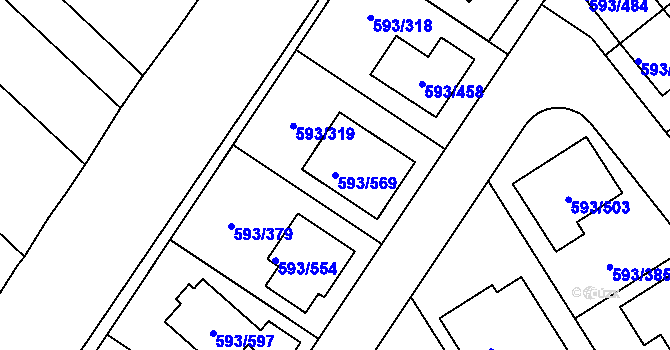Parcela st. 593/569 v KÚ Rajhrad, Katastrální mapa