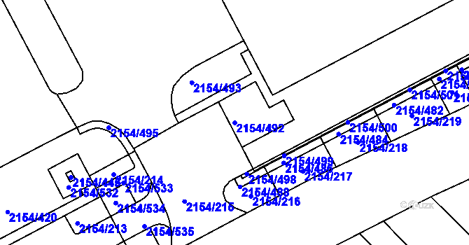 Parcela st. 2154/492 v KÚ Rajhrad, Katastrální mapa