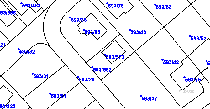 Parcela st. 593/572 v KÚ Rajhrad, Katastrální mapa