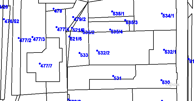 Parcela st. 532/2 v KÚ Rajhrad, Katastrální mapa