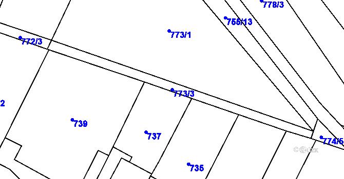 Parcela st. 773/3 v KÚ Rajhrad, Katastrální mapa