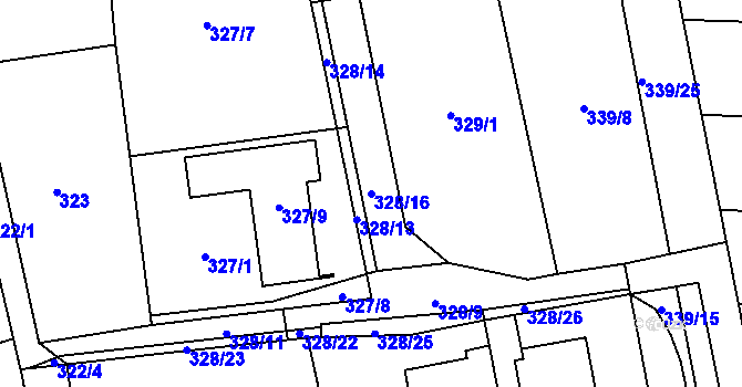 Parcela st. 328/16 v KÚ Rajhrad, Katastrální mapa