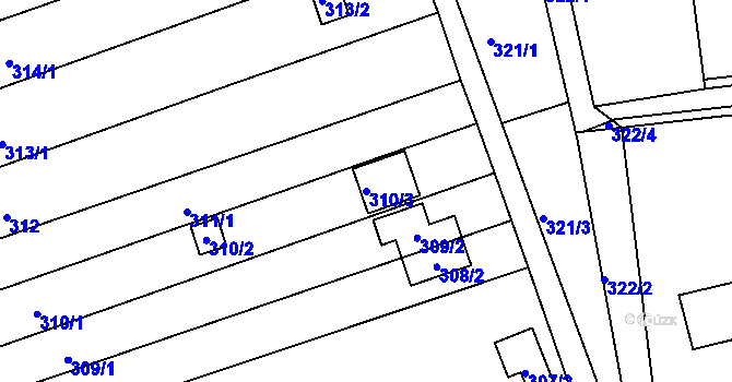 Parcela st. 310/3 v KÚ Rajhrad, Katastrální mapa