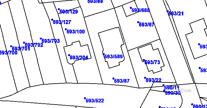 Parcela st. 593/589 v KÚ Rajhrad, Katastrální mapa