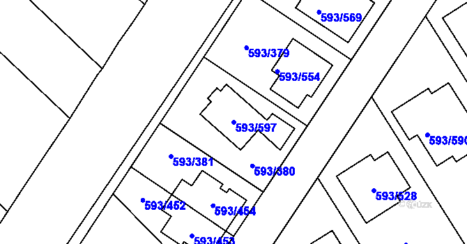 Parcela st. 593/597 v KÚ Rajhrad, Katastrální mapa