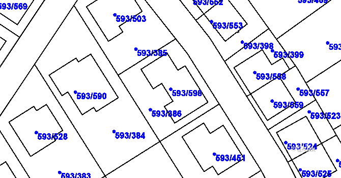 Parcela st. 593/598 v KÚ Rajhrad, Katastrální mapa