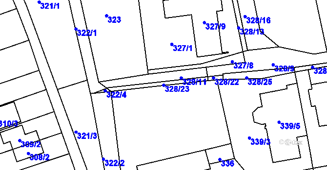 Parcela st. 328/23 v KÚ Rajhrad, Katastrální mapa