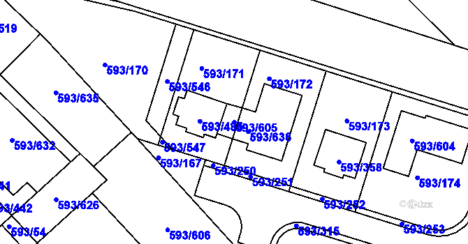 Parcela st. 593/605 v KÚ Rajhrad, Katastrální mapa