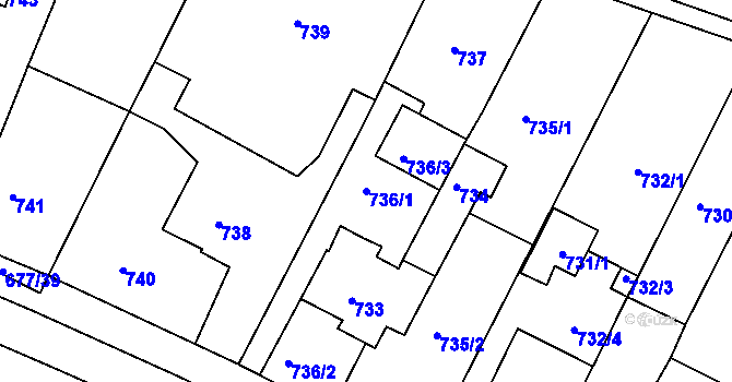 Parcela st. 736/1 v KÚ Rajhrad, Katastrální mapa