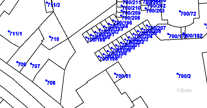 Parcela st. 700/197 v KÚ Rajhrad, Katastrální mapa