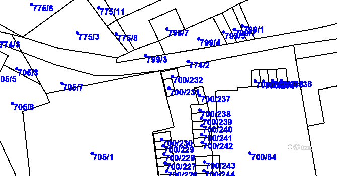 Parcela st. 700/231 v KÚ Rajhrad, Katastrální mapa