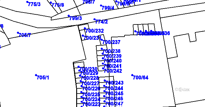 Parcela st. 700/239 v KÚ Rajhrad, Katastrální mapa