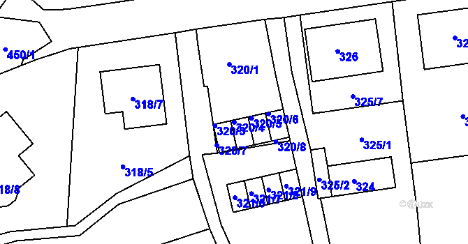 Parcela st. 320/4 v KÚ Rajhrad, Katastrální mapa