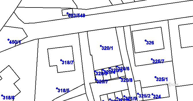 Parcela st. 320/1 v KÚ Rajhrad, Katastrální mapa
