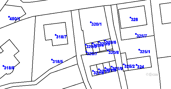 Parcela st. 320/3 v KÚ Rajhrad, Katastrální mapa