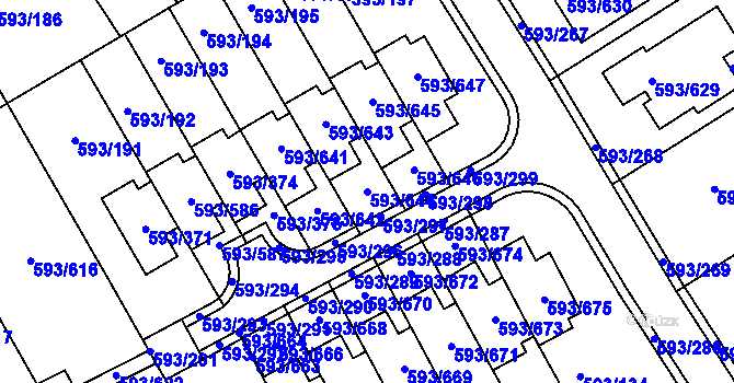 Parcela st. 593/644 v KÚ Rajhrad, Katastrální mapa