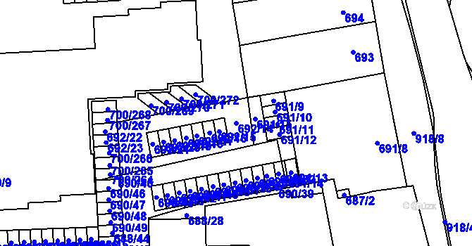 Parcela st. 692/14 v KÚ Rajhrad, Katastrální mapa