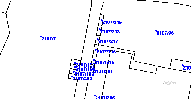 Parcela st. 2107/216 v KÚ Rajhrad, Katastrální mapa