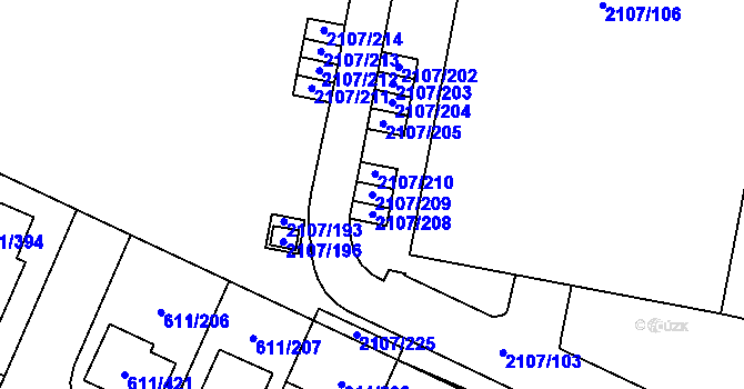 Parcela st. 2107/209 v KÚ Rajhrad, Katastrální mapa