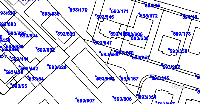 Parcela st. 593/684 v KÚ Rajhrad, Katastrální mapa