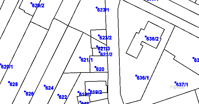 Parcela st. 621/2 v KÚ Rajhrad, Katastrální mapa