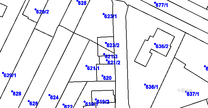 Parcela st. 621/3 v KÚ Rajhrad, Katastrální mapa