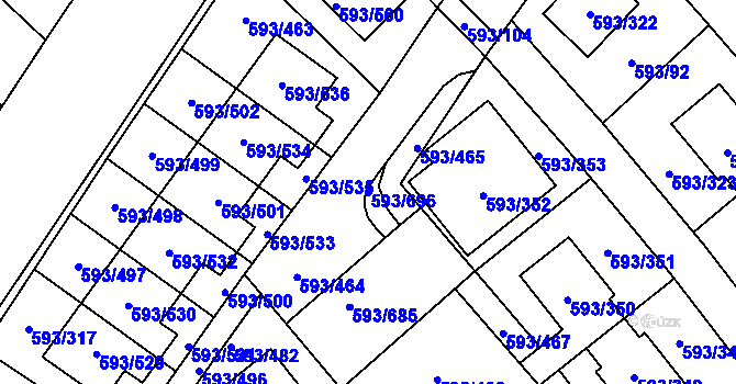 Parcela st. 593/696 v KÚ Rajhrad, Katastrální mapa