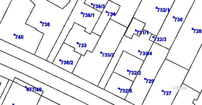 Parcela st. 735/2 v KÚ Rajhrad, Katastrální mapa