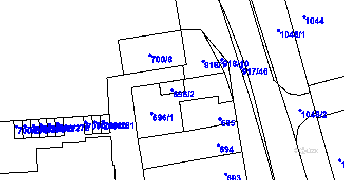 Parcela st. 696/2 v KÚ Rajhrad, Katastrální mapa