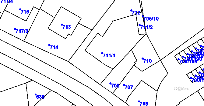 Parcela st. 711/1 v KÚ Rajhrad, Katastrální mapa
