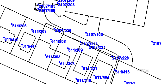 Parcela st. 2107/226 v KÚ Rajhrad, Katastrální mapa
