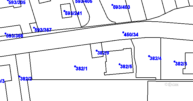 Parcela st. 382/9 v KÚ Rajhrad, Katastrální mapa