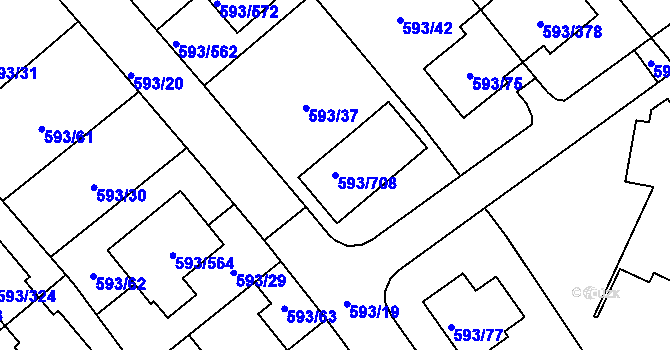 Parcela st. 593/708 v KÚ Rajhrad, Katastrální mapa