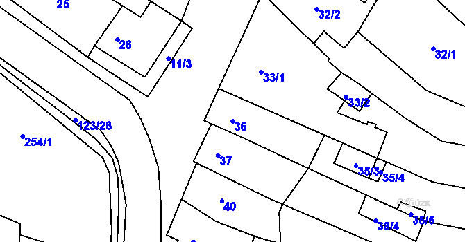 Parcela st. 36 v KÚ Rajhradice, Katastrální mapa