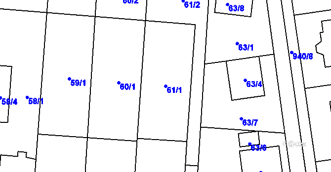 Parcela st. 61/1 v KÚ Rajhradice, Katastrální mapa