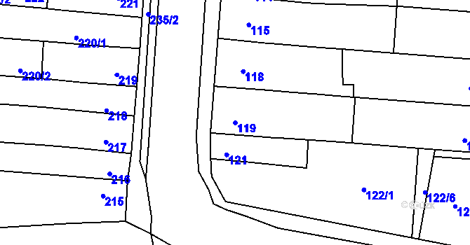 Parcela st. 119 v KÚ Rajhradice, Katastrální mapa