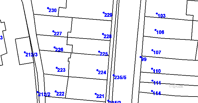 Parcela st. 225 v KÚ Rajhradice, Katastrální mapa