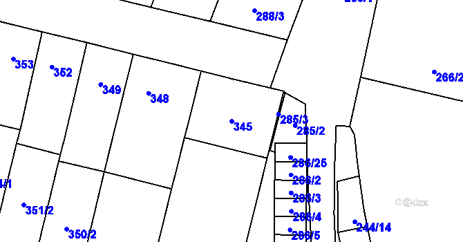 Parcela st. 345 v KÚ Rajhradice, Katastrální mapa