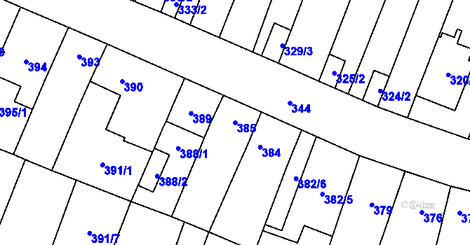Parcela st. 385 v KÚ Rajhradice, Katastrální mapa