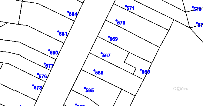 Parcela st. 567 v KÚ Rajhradice, Katastrální mapa